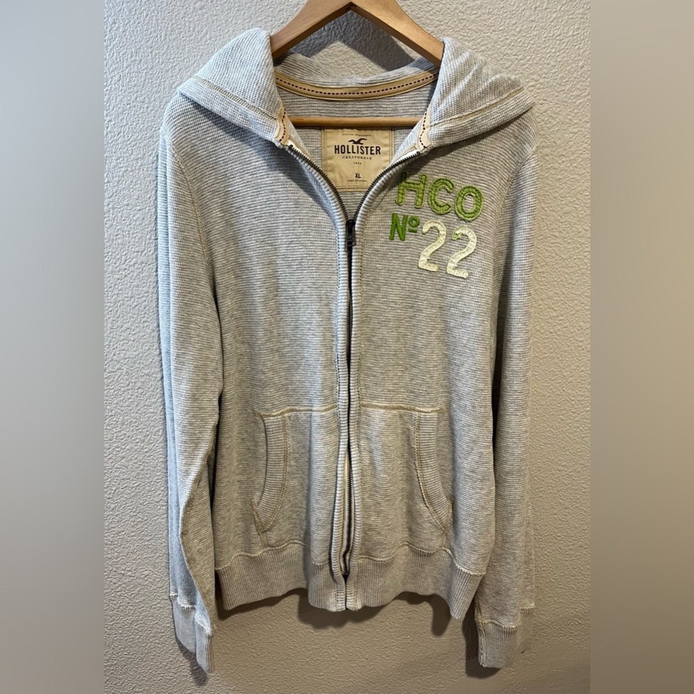 Hollister Vintage Y2K Cotton Waffle Knit Full Zip Hoodie Patchwork Size XL